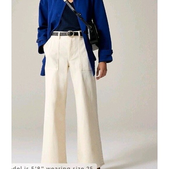 J. Crew Denim - J.Crew Camp Pocket Wide Leg Jean Ecru Wash High Rise CH917 $128 Size 31 NWT